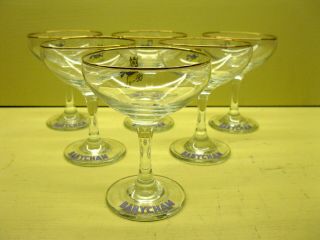 Vintage Set Of 6 Babycham Champagne Glasses Gold Rims England 1960s Euc