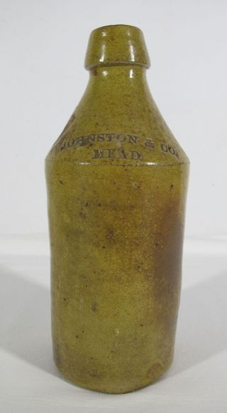 1860 ' s Pre Prohibition STONEWARE Bottle JOHNSTON & CO / MEAD Stencilled MMR yqz 3