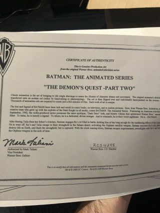 Batman the Animated Series Production Animation Cel Talia Al Ghul Demon ' s Quest 2