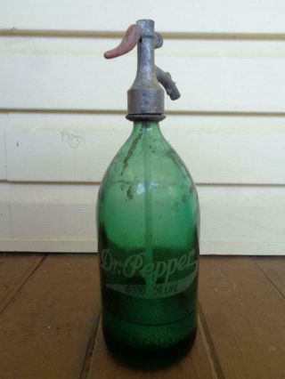 Dr Pepper Green Seltzer Bottle Good For Life Advertising Soda Pop