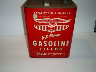 Vintage Eagle E - Z Pour Gas Can 2 Gallon No.  1002 Gasoline Retro Garage Man Cave