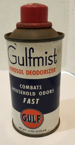 Vintage Gulf Oil Old Logo Gulfmist Aerosol Deodorizer 6oz Metal Can Full Unopen