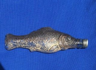 1800’s Glass Figural Foust Bass Fish Whiskey Nipper Bottle W/lid