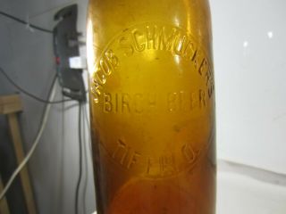 Antique Jacob Schmucker ' s Amber Birch Beer Bottle - Tiffin Ohio 3
