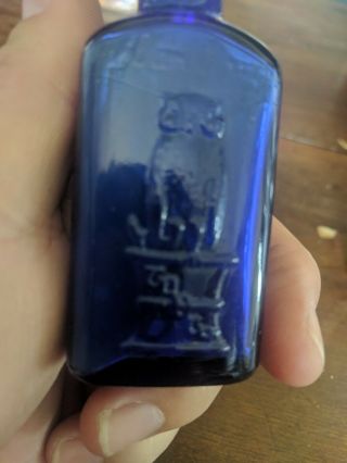 The Owl Drug Co.  Cobalt Blue Poison Bottle 3 1/4 Inch Tall Triangle