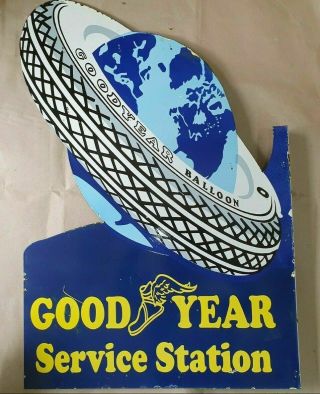 GOODYEAR SERVICE STATION VINTAGE PORCELAIN SIGN 24 X 36 INCHES WITH FLANGE 3