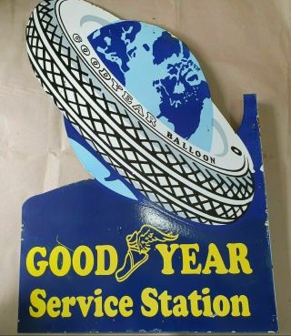 GOODYEAR SERVICE STATION VINTAGE PORCELAIN SIGN 24 X 36 INCHES WITH FLANGE 4