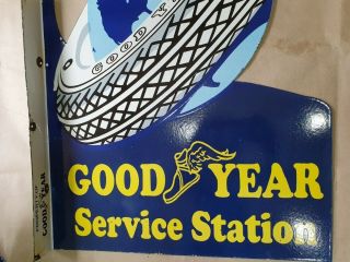 GOODYEAR SERVICE STATION VINTAGE PORCELAIN SIGN 24 X 36 INCHES WITH FLANGE 6