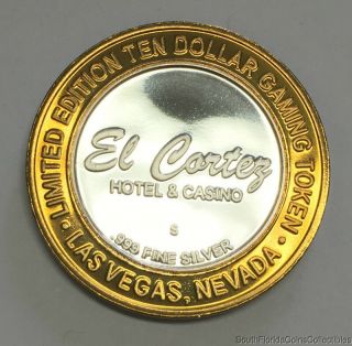 El Cortez Las Vegas $10 Ten Dollar.  999 Pure Silver Casino Gaming Token