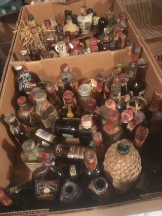 70 Miniature Very Old Liquor Bottles Various Brands Some With Contents
