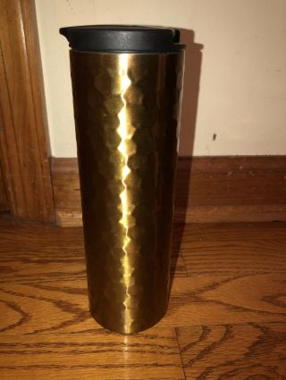 STARBUCKS COFFEE 2012 Hammered Gold Stainless Steel Travel Tumbler Mug 16oz 3