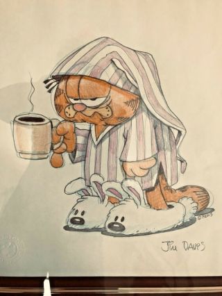 Jim Davis Signed Garfield Sleepy Cel Drawing Framed Color C Paws