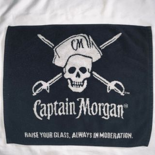 Vintage Captain Morgan Bar Towel Jolly Roger Pirate Black White Made In Usa
