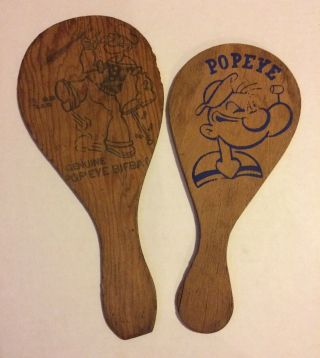 Vtg Set Of 2 Popeye 1929 Bifbat King Features Wood Ping Pong Paddle Only