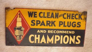 Champion Spark Plugs 1950s Sign 14 " X30 " We And Check & Recommed