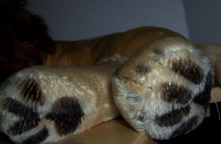 Vintage 1950 - 60s Steiff LEO Lion Large Lying Dwn Mohair Stuffed Plush Toy Animal 10