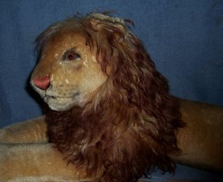 Vintage 1950 - 60s Steiff LEO Lion Large Lying Dwn Mohair Stuffed Plush Toy Animal 5