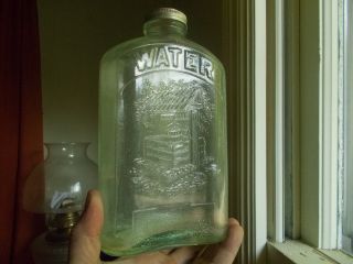 Hemingray Signed 1930s Aqua Glass Refrigerator Water Bottle With Cap
