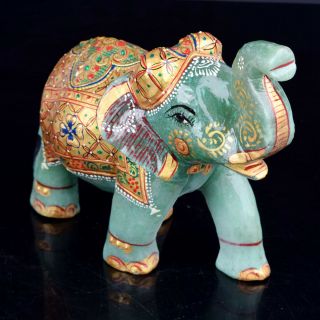 Large Elephant Statue With Trunk Up 6649.  50 Ct Green Jade Gemstone Statue V - 4424