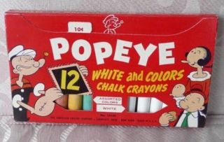 Vintage Box, .  10¢ Box Of Popeye Chalk,  12 Sticks.