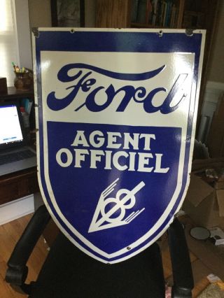 Large Ford V8 Agent Double Sided Porcelain Sign
