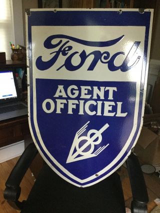 Large Ford V8 Agent Double Sided Porcelain Sign 2