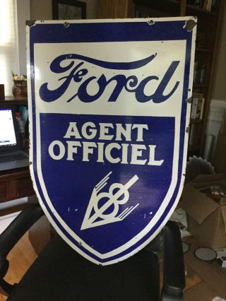 Large Ford V8 Agent Double Sided Porcelain Sign 6