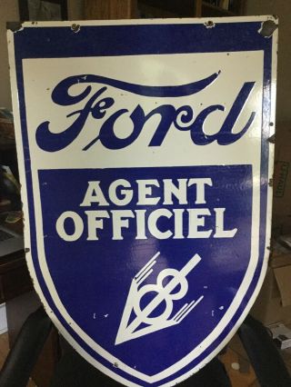 Large Ford V8 Agent Double Sided Porcelain Sign 8