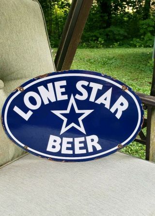 Lone Star Beer Oval Porcelain Sign Vintage Brewery Bar Tavern Man Cave Brew
