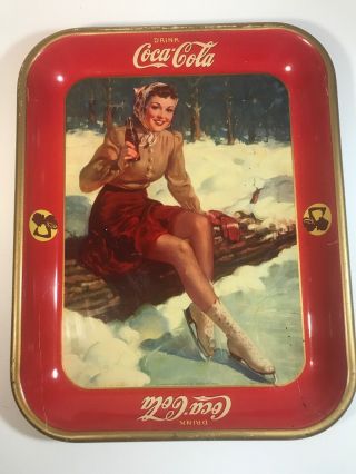 Vintage 1941 Coca Cola Tray Female Skater American Art Inc