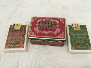 GOLDEN NUGGET Las Vegas 2 Deck Playing Cards & Tin,  Green/Gold/Red 5