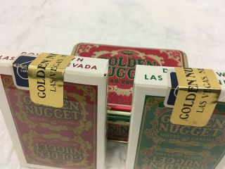 GOLDEN NUGGET Las Vegas 2 Deck Playing Cards & Tin,  Green/Gold/Red 6