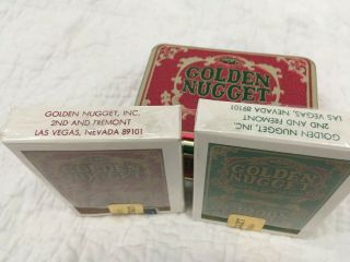 GOLDEN NUGGET Las Vegas 2 Deck Playing Cards & Tin,  Green/Gold/Red 7