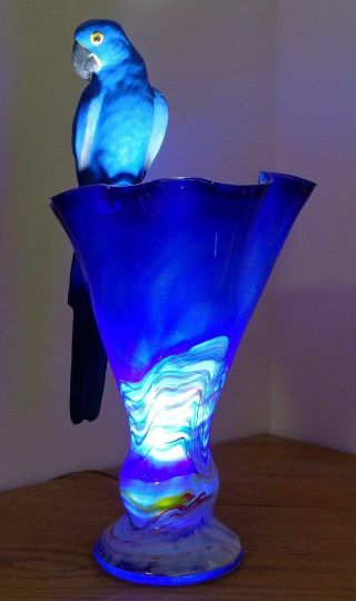 Hyacinth Macaw Parrot On Italian Murano Glass Lamp