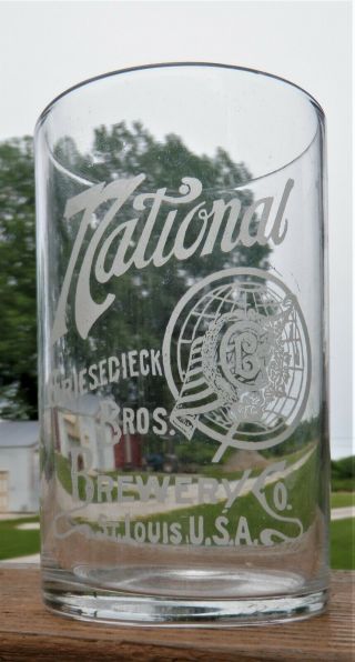 St.  Louis Mo.  Early Etched Beer Glass,  National,  Griesedieck Bros.  Brewery