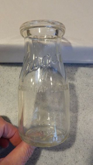 Kroger Grand Rapids,  Mich Mi Michigan Embossed Half Pint Milk Bottle