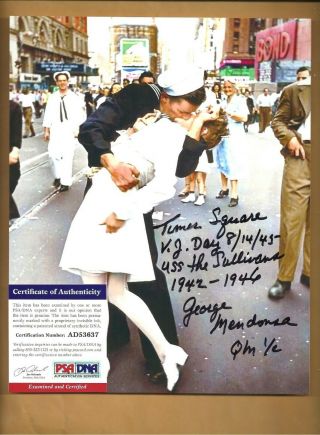 Psa/dna George Mendonsa Kissing Sailor V.  J.  Day Color Autographed 8x10 Picture