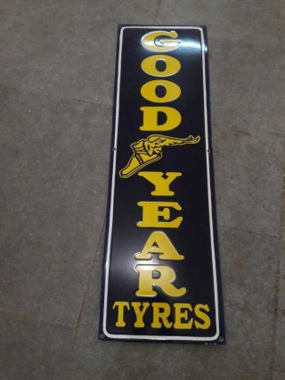 Porcelain Michelin Tyres And Goodyear Enamel Sign 11 " X 36 "