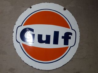 Porcelain Gulf Enamel Sign 30 Inches Double Sided
