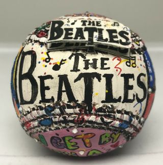 The Beatles Themed Charles Fazzino Signed 1/1 Pop Art Painted Baseball W/ Loa