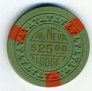 1950s $25 Chip From Cal Neva Lodge,  Lake Tahoe,  T Mold,  Book Value $100 - Plus