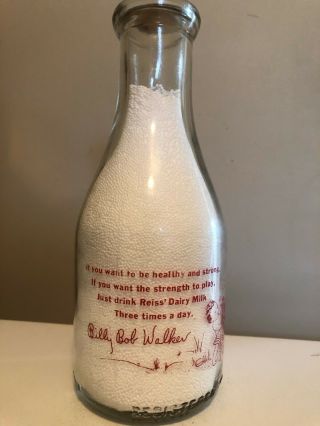 Trpq 1946 Red Painted Label Poem Reiss Dairy Milk Bottle From Sikeston,  Mo