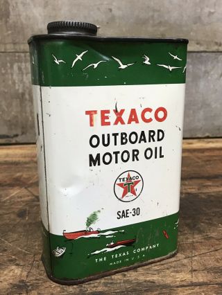 Vintage Texaco Outboard Motor Oil Quart Can Graphics Empty