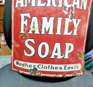 Early 1900 ' s American Family Soap Groceries Porcelain Sign 3