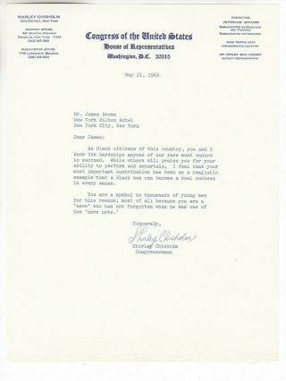 Shirley Chisholm First Black Us Congresswoman Signed Letter To James Brown 1969