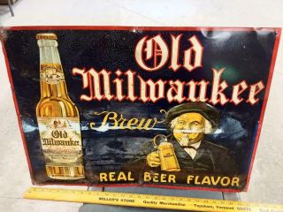 1930 Vintage Old Milwaukee Brew (schlitz) Embossed Tin Litho Sign - 20x27 -