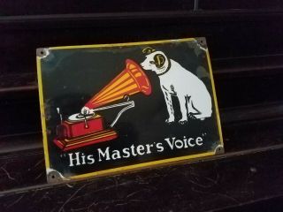 Rca Victor His Master Voice Enamel Sign Size 8 " X 11 " Inches