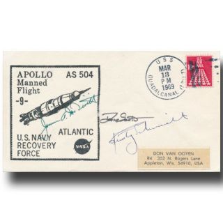 Apollo 9 Crew Handsigned Uss Guadalcanal Recovery Cover - 2h524
