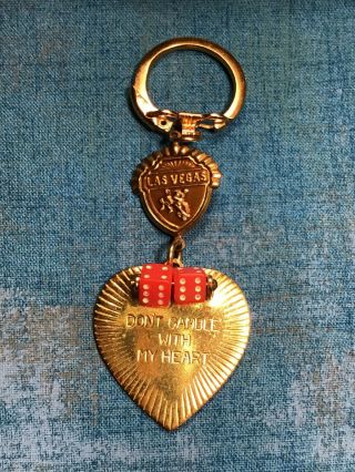 Vintage Last Frontier Hotel Las Vegas Keychain Key Ring Gold Spinning Dice 1950s