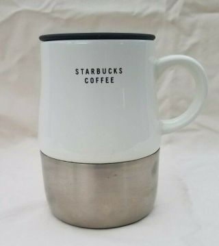 Starbucks 2005 Urban Desk White Ceramic Stainless Coffee Mug With Lid 14oz